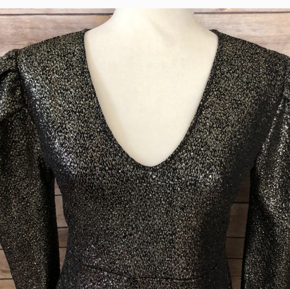 FREE PRESS Elegant Black Metallic Dress Size Medium - Picture 3 of 6